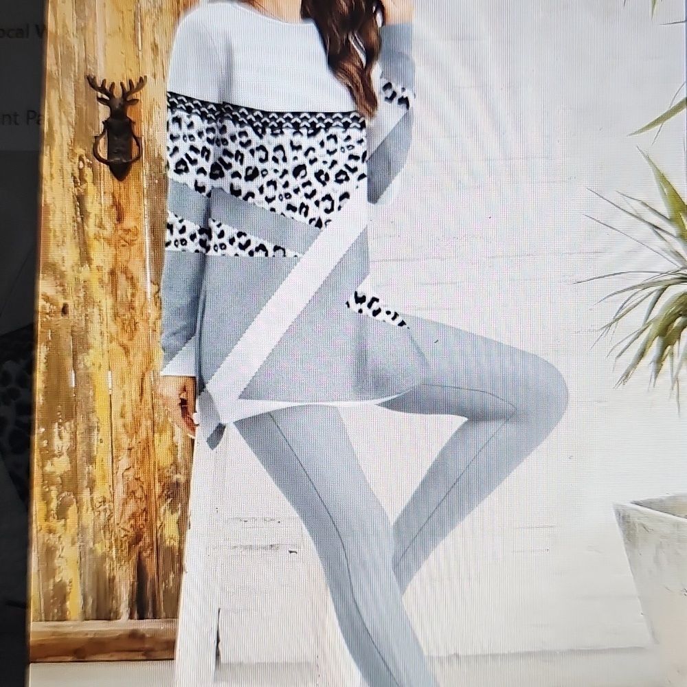New Gray Leopard Print Women's Lounge Cozy Long Sleeved Pajama Set XL